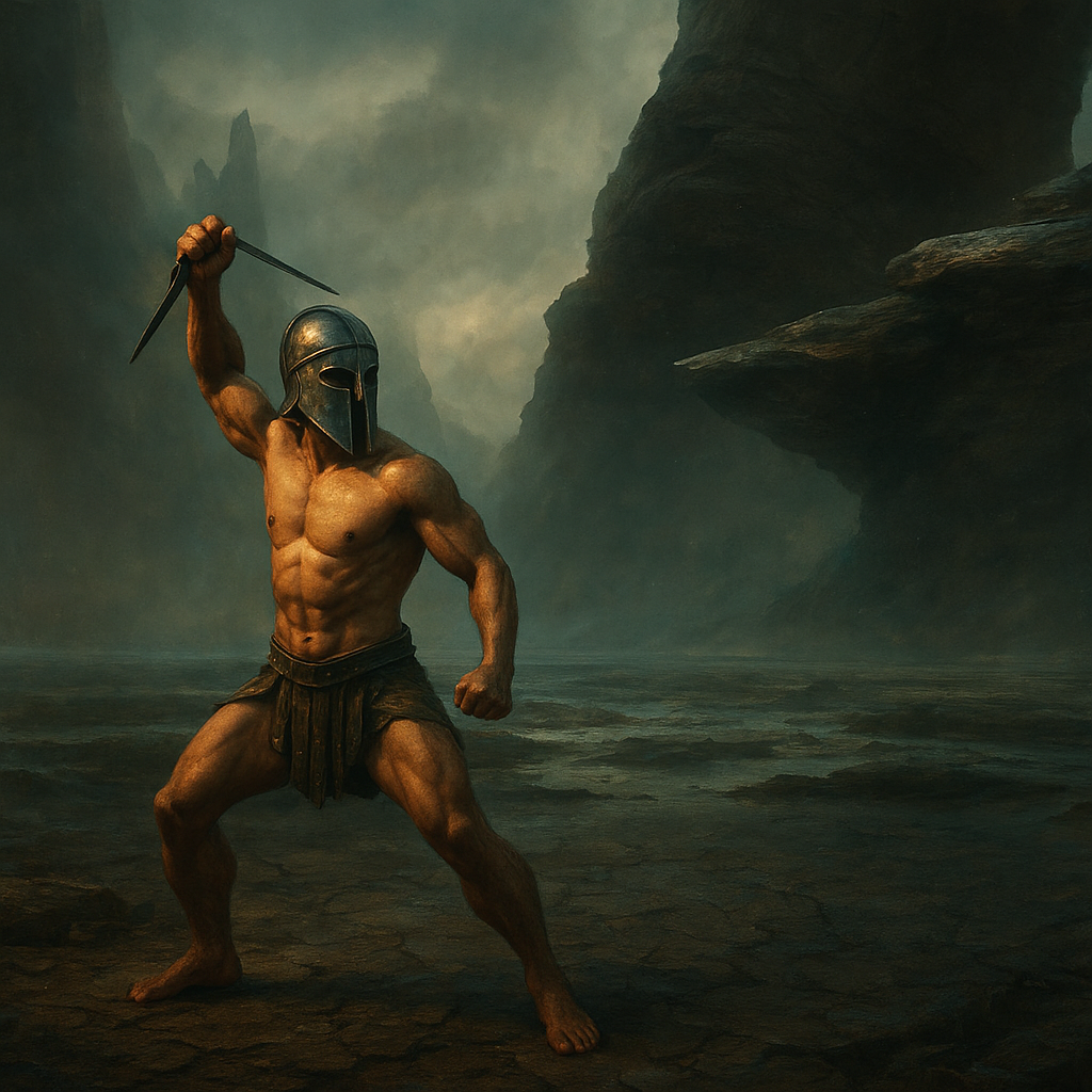 a painting of a man with a sword in his hand