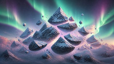 a flowing aurora over snowy peaks, wide sweeping composition, no people, no text