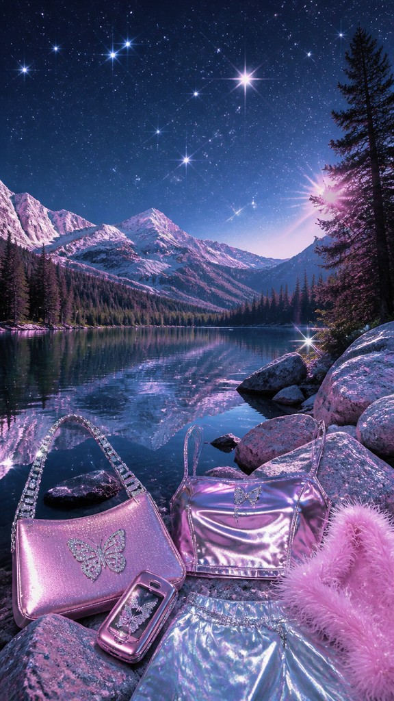 a tranquil mountain lake beneath a starry night sky, no people, no text