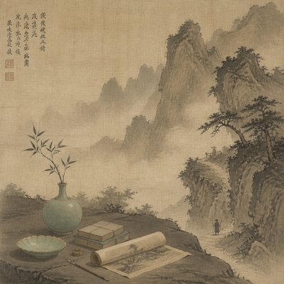 still life with everyday objects — Song Dynasty Ink Painting Style