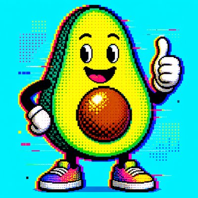 a happy avocado character giving a thumbs up, bold readable design on a plain background, no text
