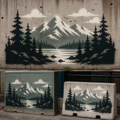 wide landscape with natural scenery — Stencil Art Style