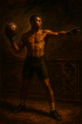 a painting of a man holding a ball