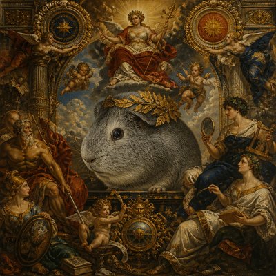 a painting of a rodent surrounded by other animals