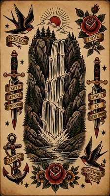 towering waterfall cascading down a cliff