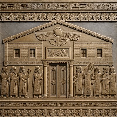 house with front view — Mesopotamian Relief Art Style
