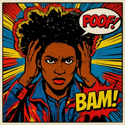 a poster of a woman with a speech bubble above her head