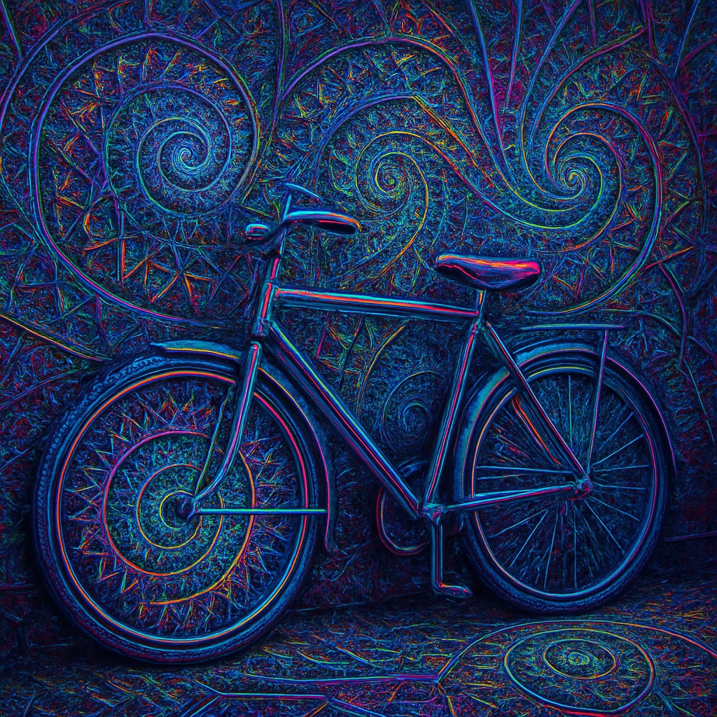 bicyle resting against a wall