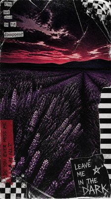 a field of lavender stretching to distant hills at dusk, no people