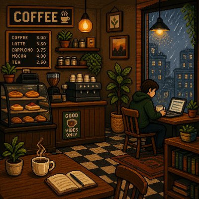 cozy cafe interior with warm lighting