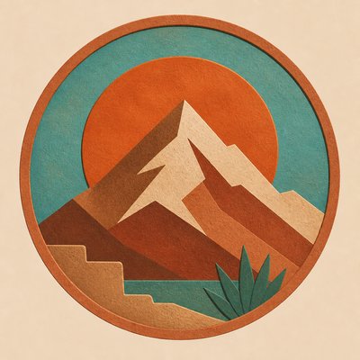 an emblem of a mountain peak inside a circle, simple bold shapes on a plain background, no text or lettering