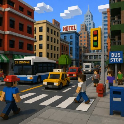 urban street with city activity