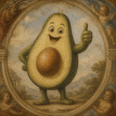 a happy avocado character giving a thumbs up, bold readable design on a plain background, no text