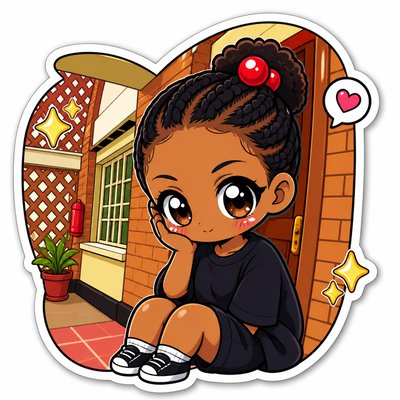 a sticker of a little girl sitting on the floor