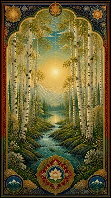 a serene birch forest in soft morning light, no people, no text