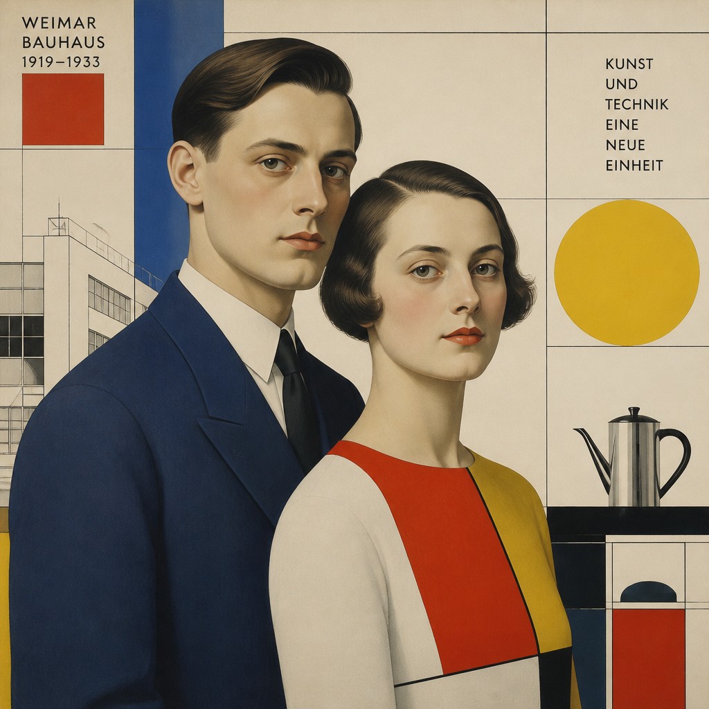 portrait of two people together — Weimar Art Style