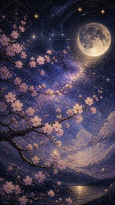 cherry blossom branches against a soft dawn sky, no people