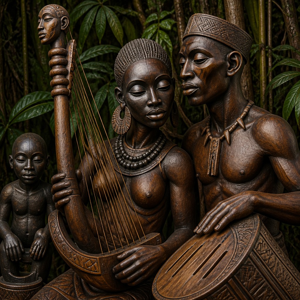 portrait of two people together — Central African Art Style