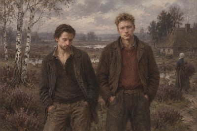 a painting of two men standing next to each other
