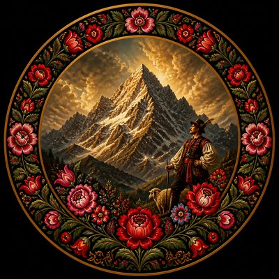 an emblem of a mountain peak inside a circle, simple bold shapes on a plain background, no text or lettering