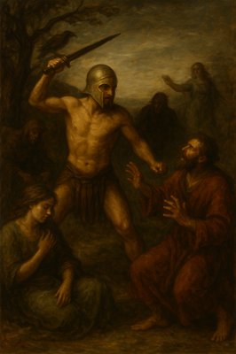 a painting of a man holding a sword