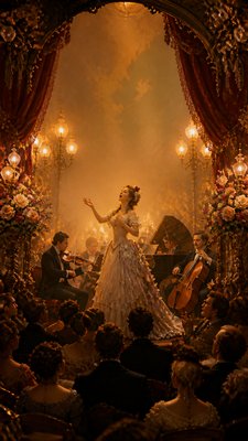 a live music scene with a glowing stage and silhouetted crowd, energetic vertical composition with open space at the top, no text