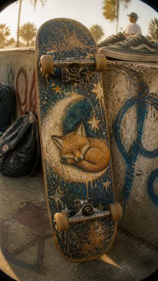 a sleeping baby fox curled on a crescent moon among soft stars, gentle and warm, no text