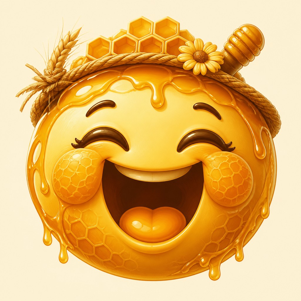 an exaggerated laughing face of an original round mascot character, bold and readable at small size, plain background, no text