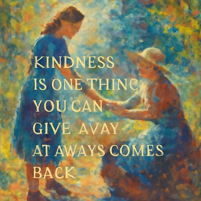 create an image which conveys "Kindness is one thing you can't give away - it always comes back."