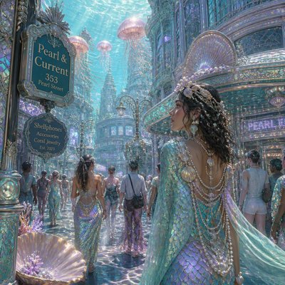 urban street with city activity — Mermaidcore Aesthetic