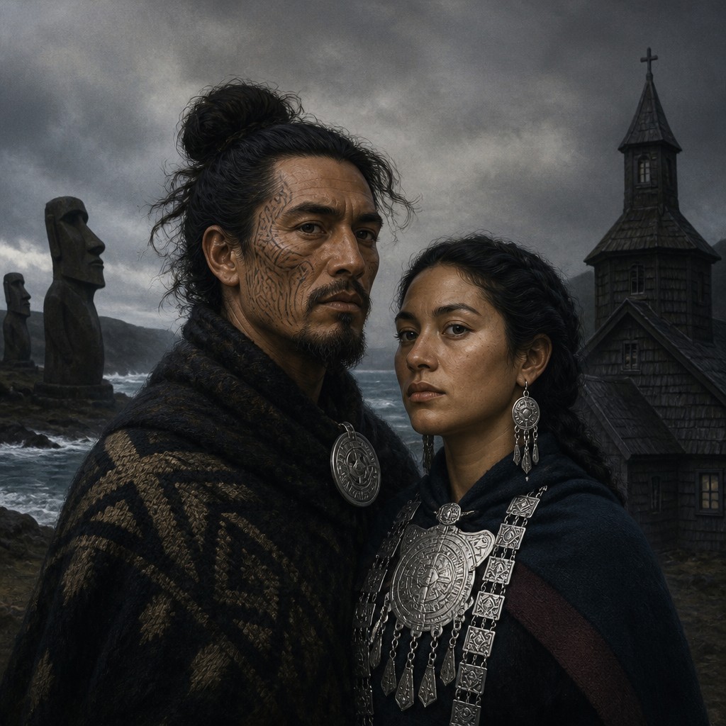 portrait of two people together — Chilean Art Style