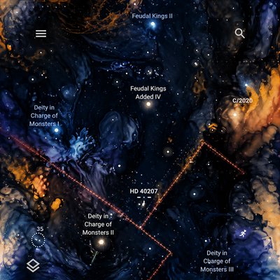a map of the sky showing the location of the major stars