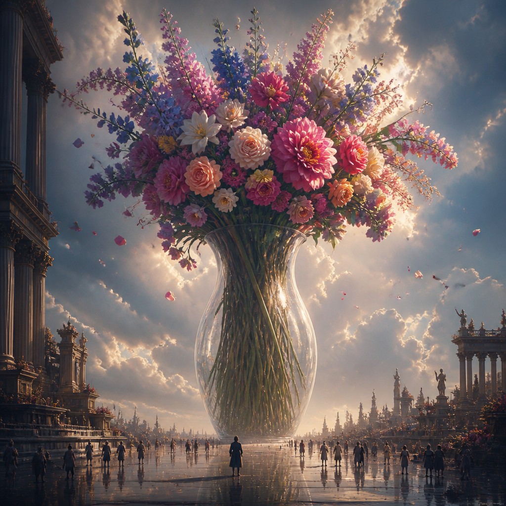 bouquet of flowers in a glass vase — Epic Scale Art Style