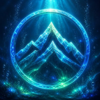 an emblem of a mountain peak inside a circle, simple bold shapes on a plain background, no text or lettering