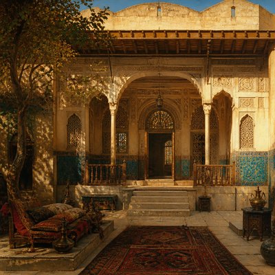 house with front view — Orientalist Painting Style