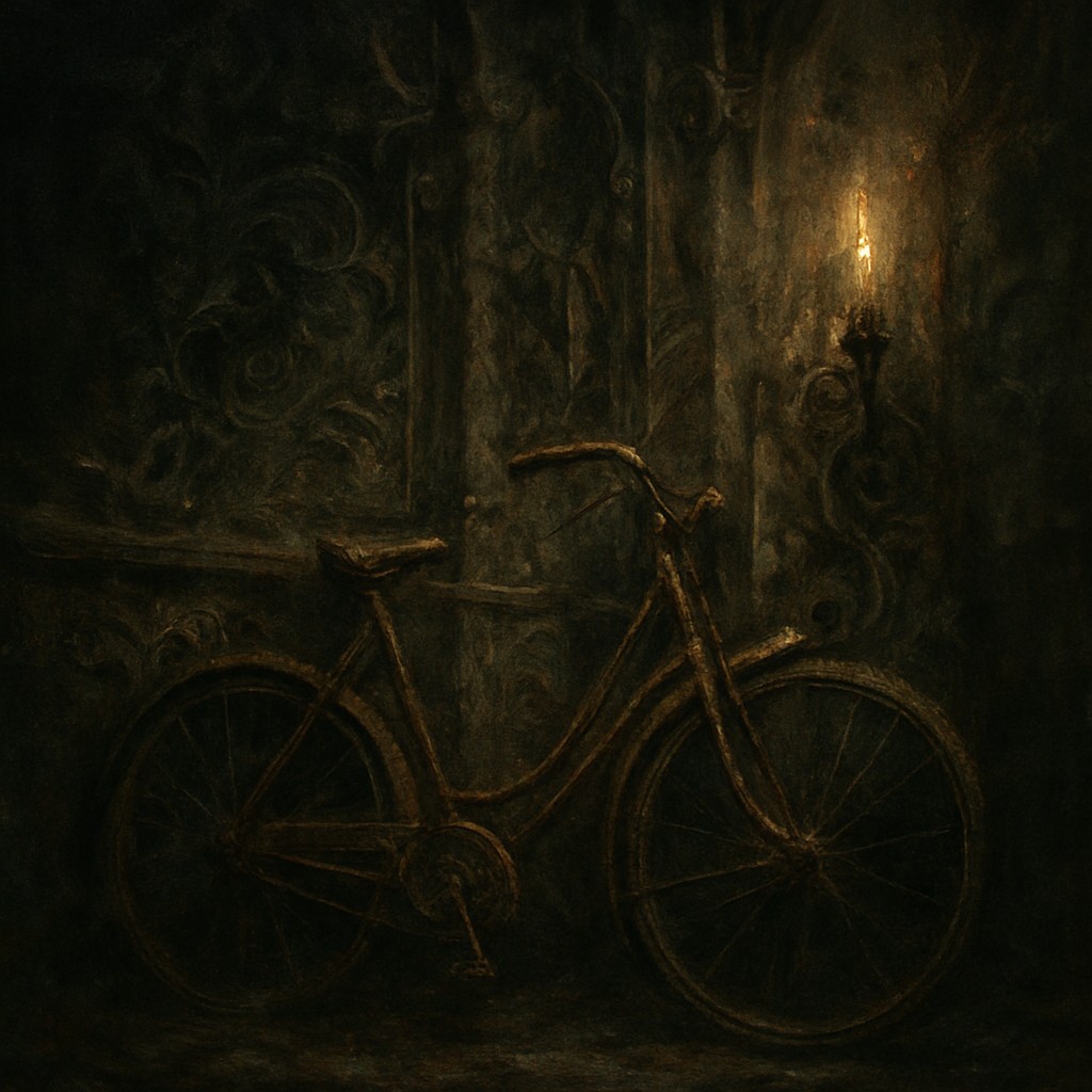 bicyle resting against a wall