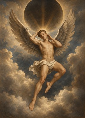a painting of a man with angel wings