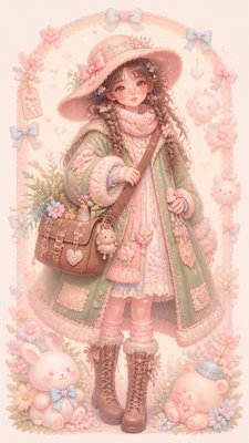 full-body original character: a wandering botanist with a satchel of plants, a patched green cloak, tall boots and round glasses, neutral background