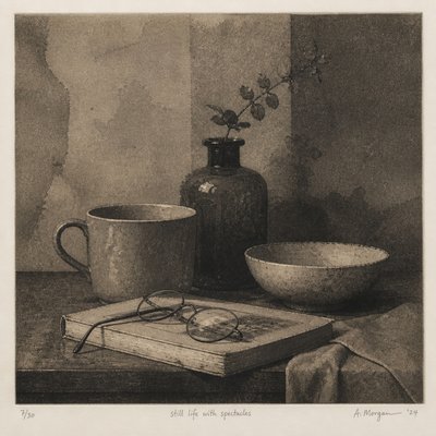 still life with everyday objects — Aquatint Print Style