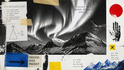 a flowing aurora over snowy peaks, wide sweeping composition, no people, no text