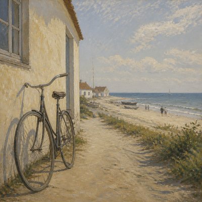 bicyle resting against a wall — Skagen Art Style