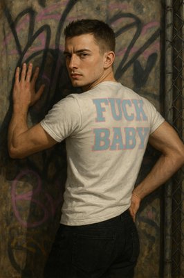 a man standing in front of a graffiti covered wall