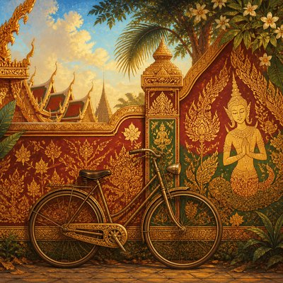 bicyle resting against a wall