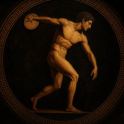 ancient greek ignudi athlete holding a discus vase painting