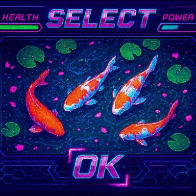 A koi pond seen from above, orange and white koi fish swimming among lily pads, clear water with subtle ripples, fallen cherry blossom petals floating on the surface, dappled sunlight