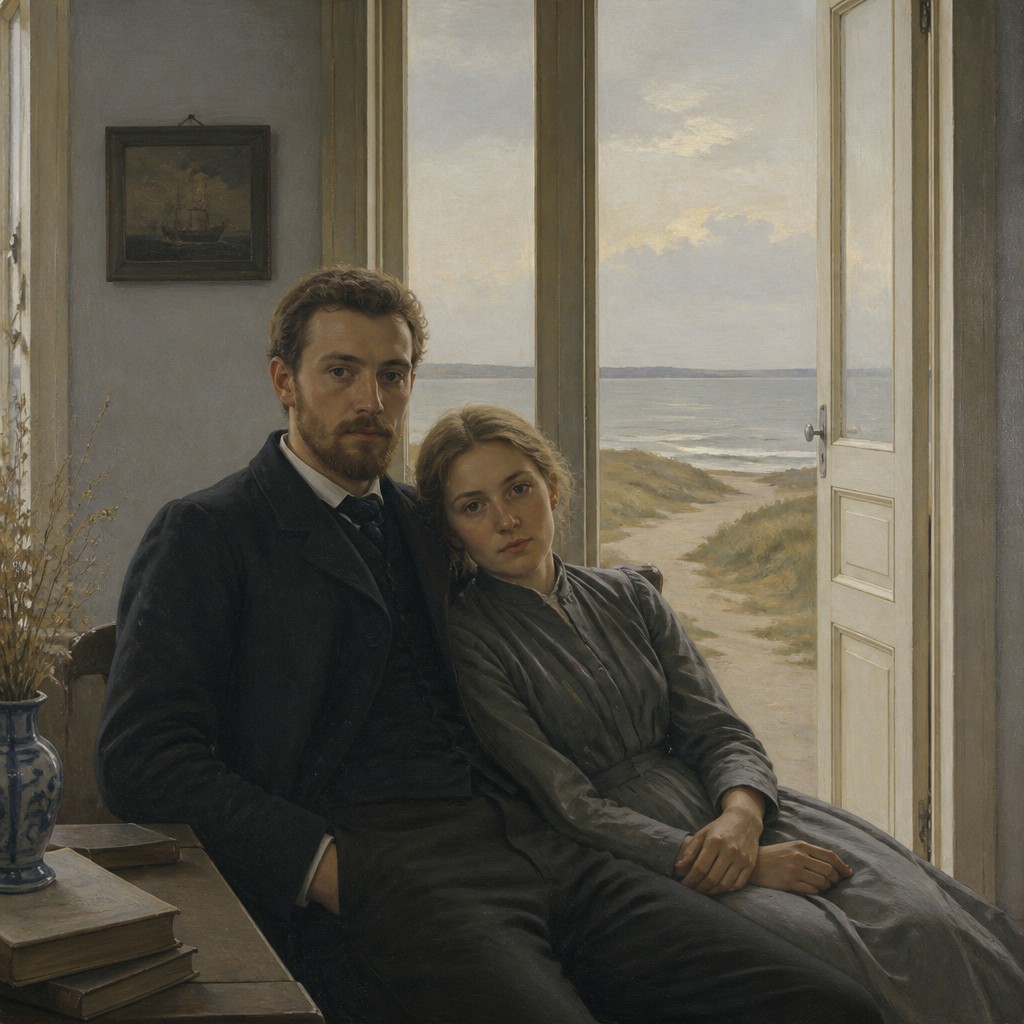 portrait of two people together — Danish Art Style