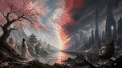 sweeping panoramic landscape with a dramatic sky