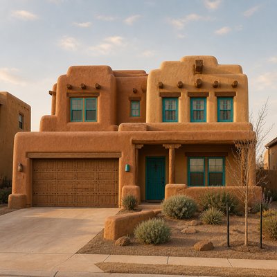 Adobe Pueblo Architecture Style Transfer Example