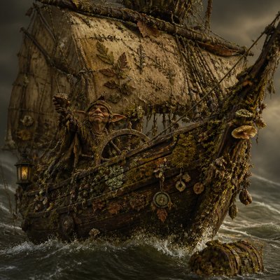 sailing ship on a stormy sea