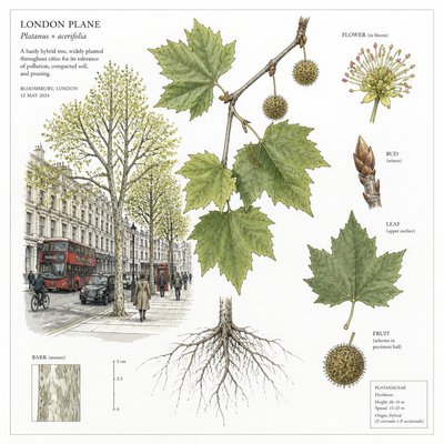 urban street with city activity — Botanical Illustration Art Style
